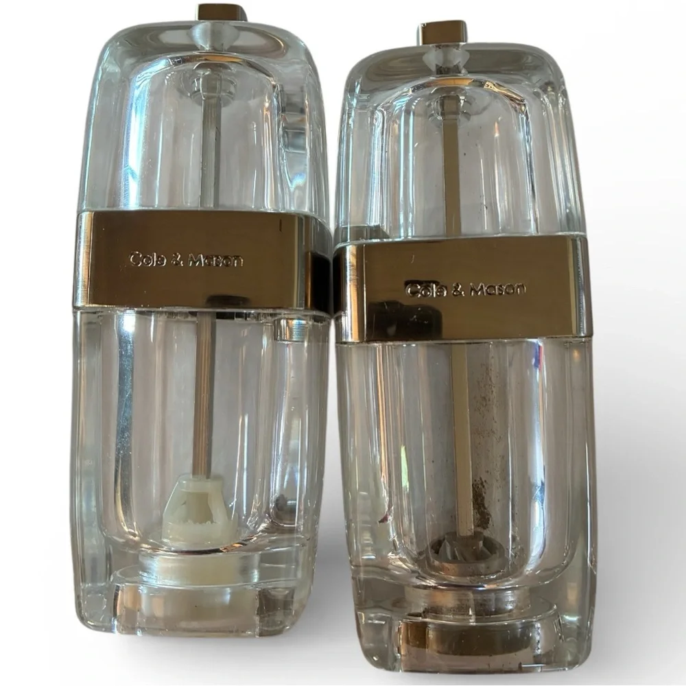 COLE & MASON Lucite Salt & Pepper Mill Grinder Set Acrylic Mid Century Modern